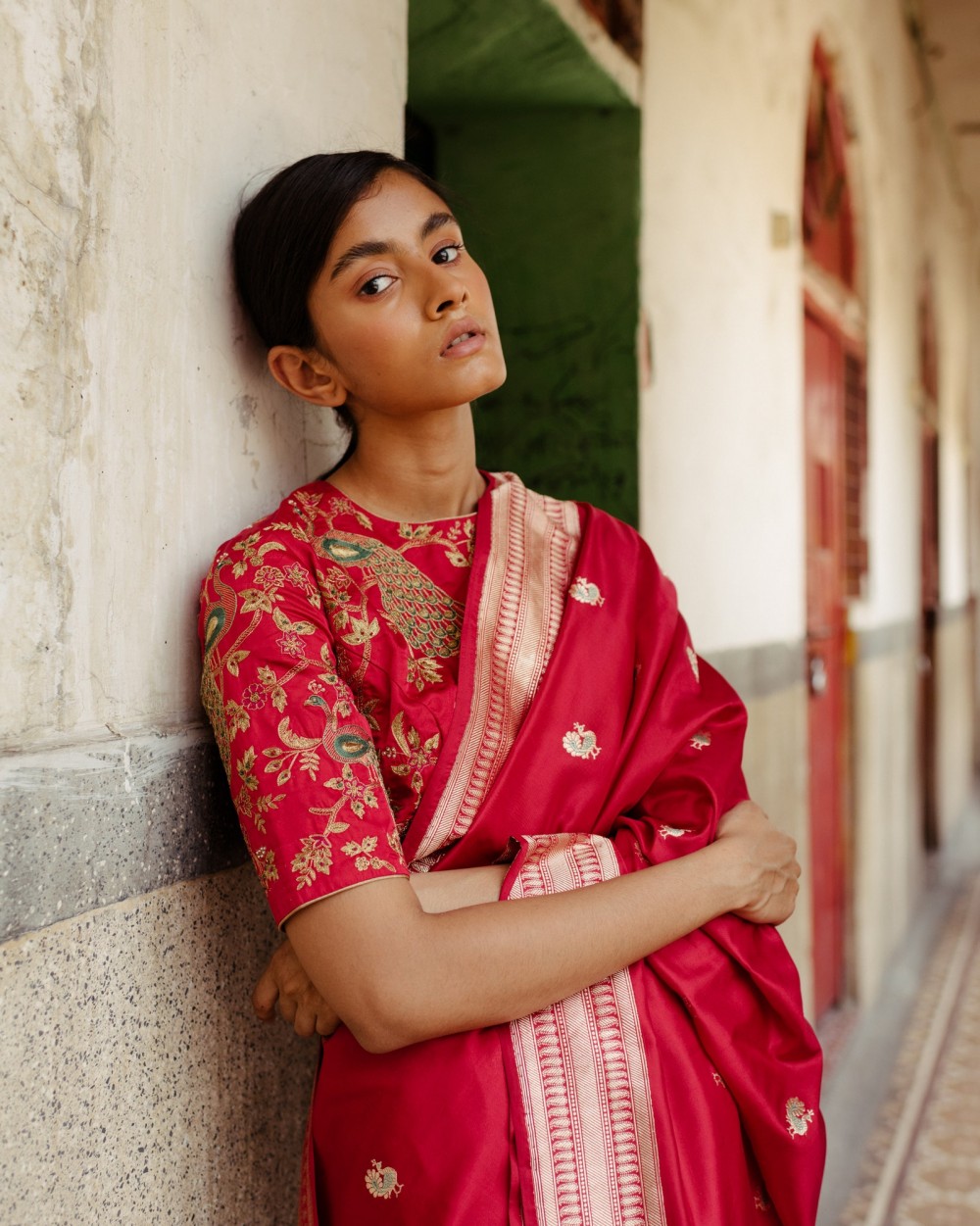 Image may contain Clothing Apparel Sari Silk Human Person and Sleeve